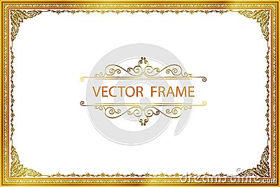 Gold photo frame with corner thailand line floral for picture, Vector design decoration pattern style.frame border design is patte Stock Photo