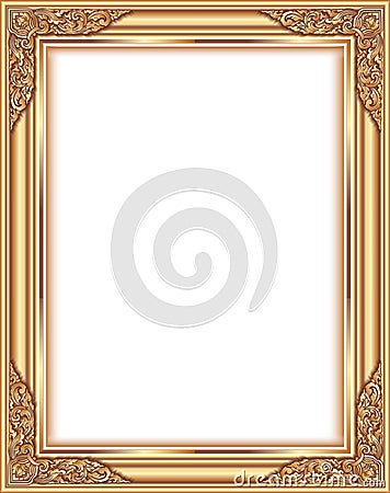 Gold photo frame with corner thailand line floral for picture, Vector design decoration pattern style.frame border design is patte Stock Photo