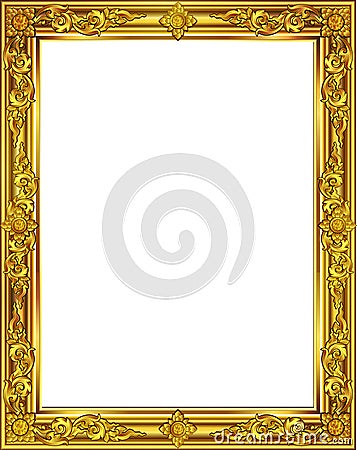 Gold photo frame with corner thailand line floral for picture, Vector design decoration pattern style. frame border design is patt Stock Photo