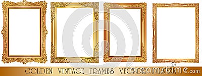 Gold photo frame with corner thailand line floral for picture, Vector design decoration pattern style.frame border design is patte Stock Photo