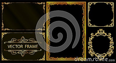 Gold photo frame with corner thailand line floral for picture, Vector design decoration pattern style. frame border design is patt Stock Photo