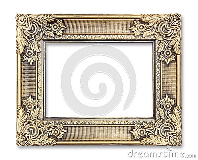 Gold picture frame with a decorative pattern on white background Stock Photo