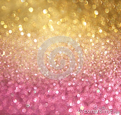 Gold and pink abstract bokeh lights. defocused background Stock Photo