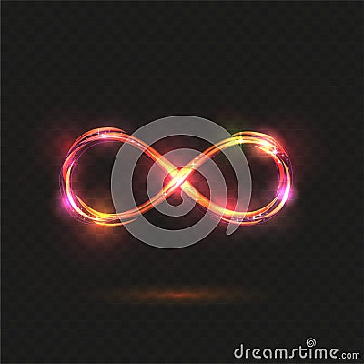 Gold, pink and orange Shining Infinity Symbol. Transparent shining Sign. Vector illustration Vector Illustration