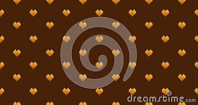 Gold pixel heart on brown background, seamless pattern Cartoon Illustration