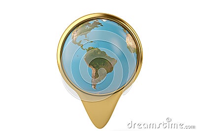 Gold place marker and globe 3D illustration Cartoon Illustration