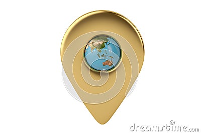 Gold place marker and globe 3D illustration Cartoon Illustration