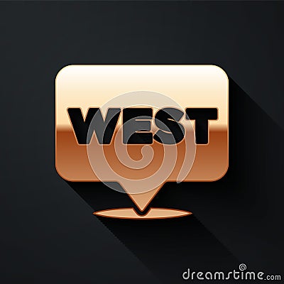 Gold Pointer to wild west icon isolated on black background. Western signboard, message board, signpost for finding way Vector Illustration
