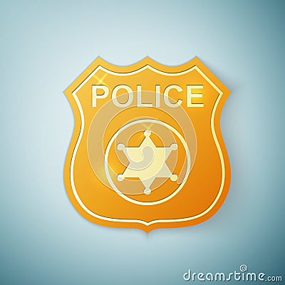 Gold police badge icon isolated on blue background Vector Illustration