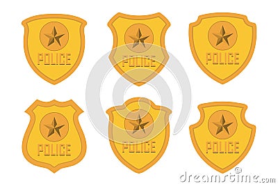 Gold Police Badge set isolated on white background Vector Illustration