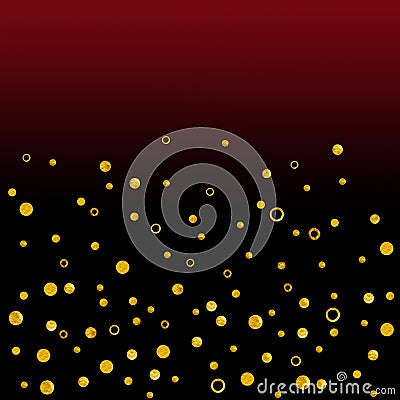 Gold polka dots splatter circle like snowfall.Confetti Gold color Christmas watercolor illustration on black red background.Design Cartoon Illustration