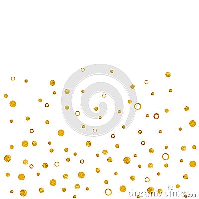 Gold polka dots splatter circle like snowfall.Confetti Gold color Christmas watercolor illustration isolated on background.Design Cartoon Illustration