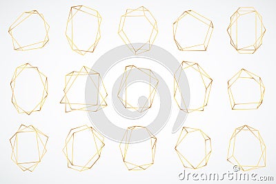 Gold polygonal frames. Elegant geometric polyhedron art deco style for wedding invitation card, decorative trendy Vector Illustration