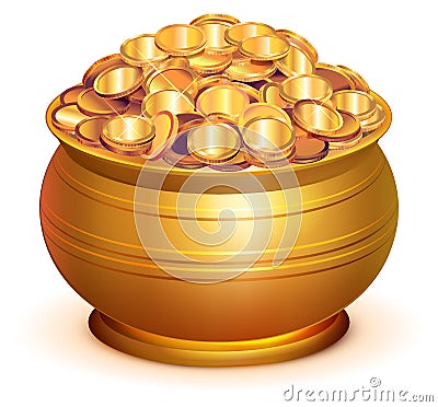 Gold pot full of gold coins Vector Illustration