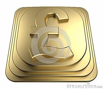 Gold pound symbol on a pedestal 3d rendering Stock Photo