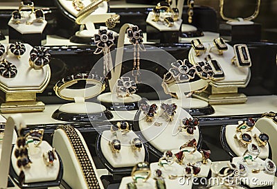 Gold and precious stones jewelry Stock Photo