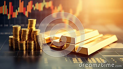 Gold price chart backdrop, indicating stock market correlation. Stock Photo