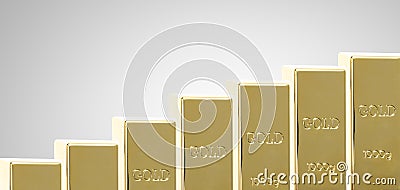 Gold price increase symbolized by rising gold bars Stock Photo