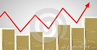 Gold price increase symbolized by rising gold bars and a chart Stock Photo