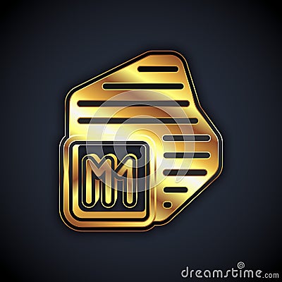 Gold Processor icon isolated on black background. CPU, central processing unit, microchip, microcircuit, computer Vector Illustration