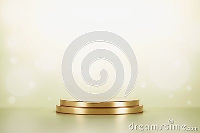 Gold product display or podium pedestal on advertising background with blank backdrops. 3D rendering Stock Photo