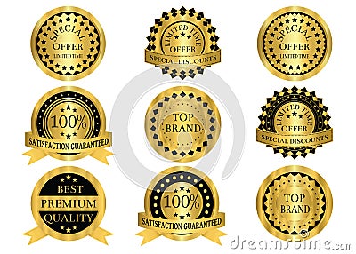 Gold Promotion Badges Vector Illustration