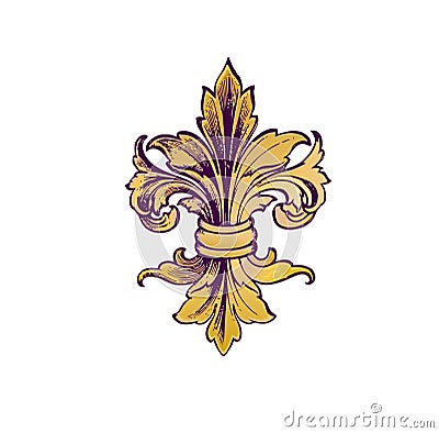 Gold with purple fleur-de-lys. Stock Photo