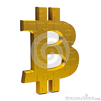 Gold puzzle bitcoin sign Cartoon Illustration
