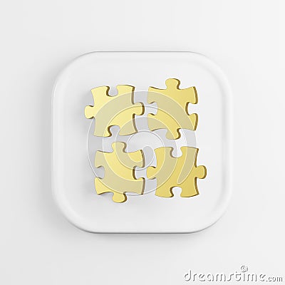 Gold puzzles icon. 3D rendering white square button key, interface element Stock Photo