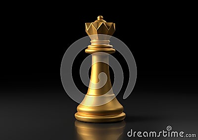 Gold queen chess, standing against black background Cartoon Illustration