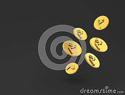 Gold rate decreased in india, indian rupees floating in air gold with rupees icon 3d render illustration Image indian rupee symbol Cartoon Illustration
