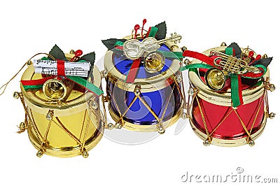 Gold, red and blue christmas drums Stock Photo