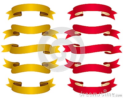 Gold and Red Ribbons Set Vector Illustration