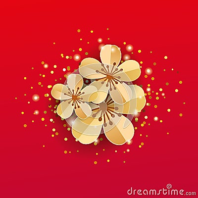 Gold red sakura flowers Vector Illustration