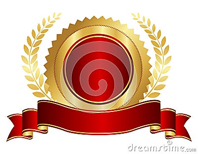 Gold and red seal with ribbon Vector Illustration