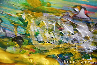 Gold red silver white green waxy sparkling painting contrasts abstract background Stock Photo