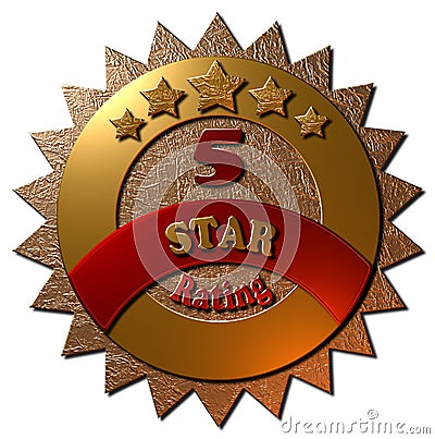 Gold and Red 5 star rating Seal Stock Photo