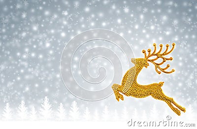 Gold reindeer moose jumping on snow background Stock Photo