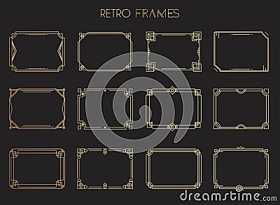 Gold retro frames. Style of 1920s. Collection of golden premium promo seals/stickers Vector Illustration