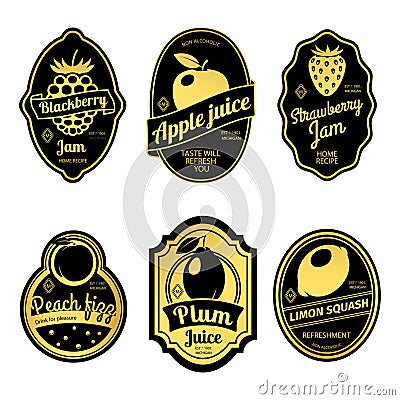 Gold retro fruit posters or vintage fruit labels vector Vector Illustration