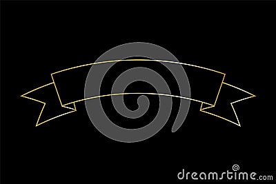 Gold ribbon contour shape. Golden outline banner isolated on black background. Classic decorative congratulation sign Vector Illustration
