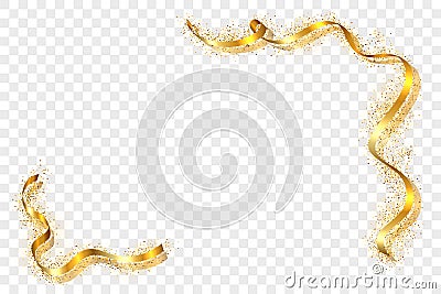 Gold ribbon frame. Golden serpentine design. Decorative streamer border, isolated transparent white background Vector Illustration