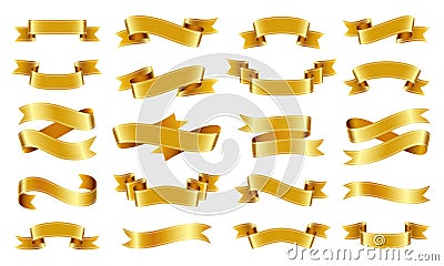 Gold ribbon Text banner flat tape icon vector set Vector Illustration