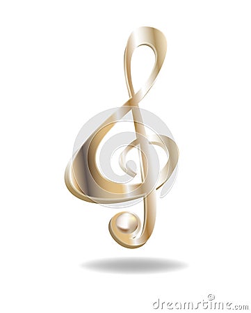 Gold ribbon in the shape of treble clef Vector Illustration