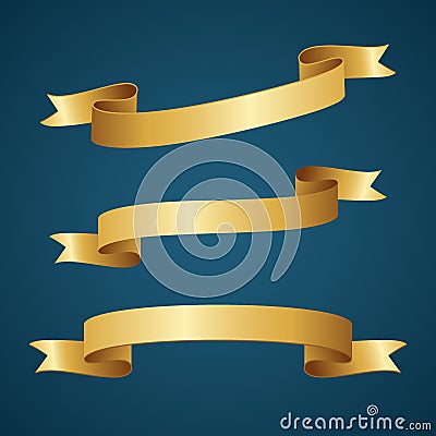 Gold ribbon for title, design of promotional products, use to highlight title or promotional information. Banner, ribbon for web Vector Illustration