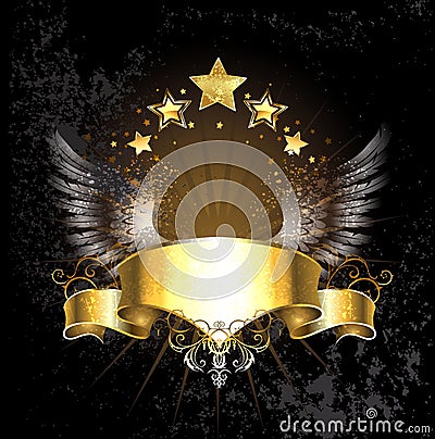 Gold ribbon with wings Vector Illustration