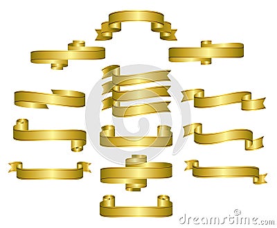 Gold Ribbons, Scrolls, Banners Vector Illustration