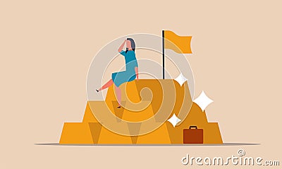 Gold rich and value asset bar of people. Bank ingot profit wealth and business crisis finance vector illustration. Bullion golden Vector Illustration