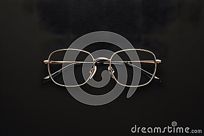Gold rimmed glasses create striking contrast against black background Stock Photo