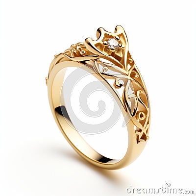 9k Yellow Gold Floral Filigree Engagement Ring - Ancient Chinese Art Inspired Stock Photo